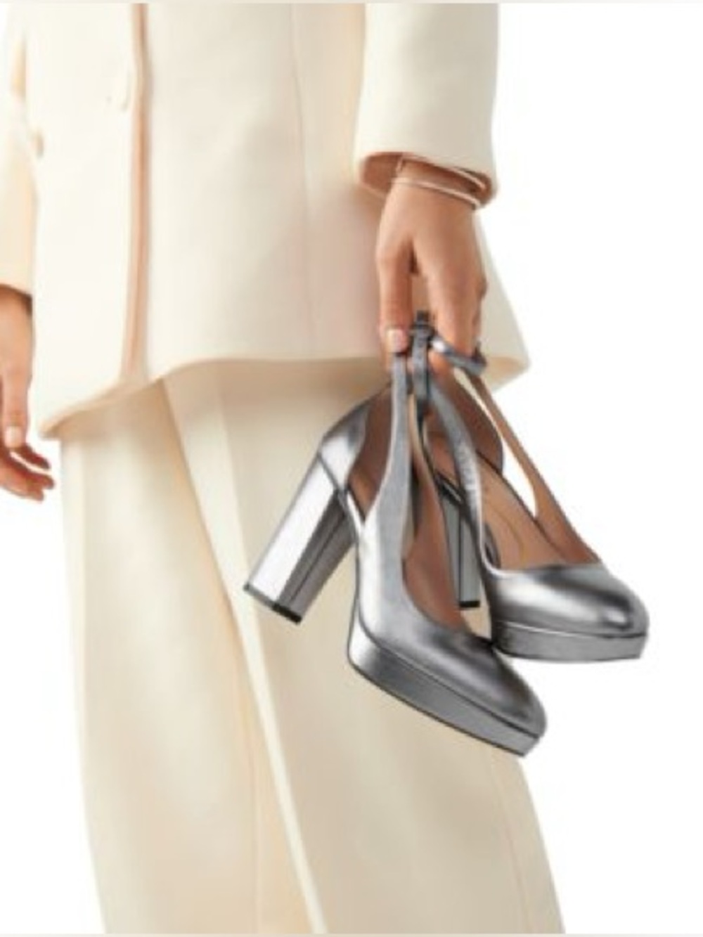 Cole Haan Silver Metallic Platform Block Heel Pumps